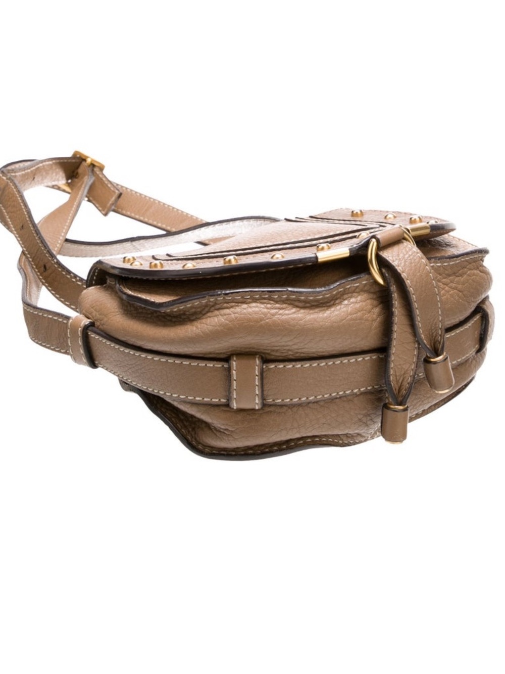Chloe Tan Leather Saddle Crossbody with Gold Studs - Picture 5 of 6